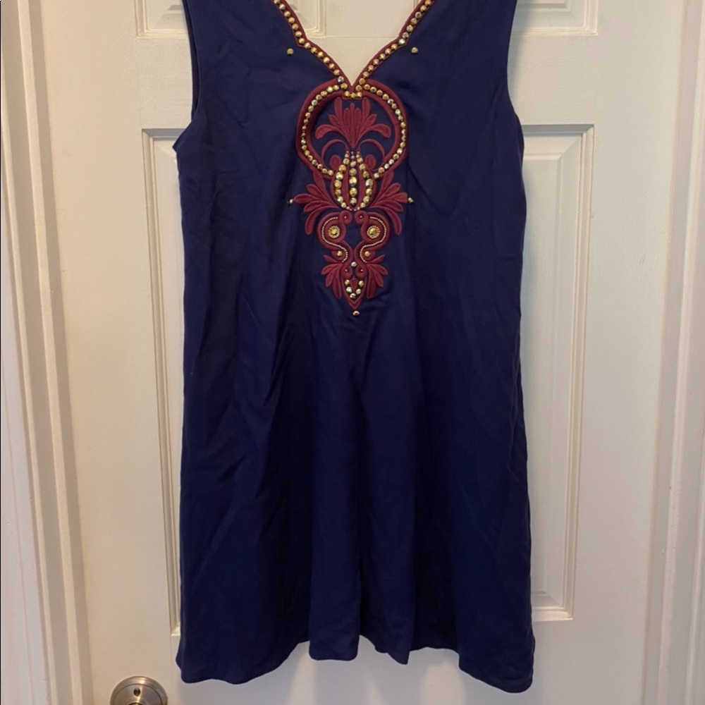 Lilly Pulitzer navy/maroon dress w. gold beads